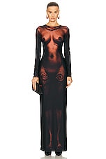 Jean Paul Gaultier Printed Corps Long Sleeve High Neck Short Dress in Dark Nude, view 1, click to view large image.