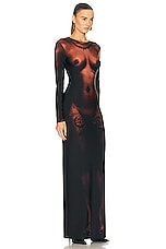 Jean Paul Gaultier Printed Corps Long Sleeve High Neck Short Dress in Dark Nude, view 2, click to view large image.