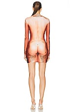 Jean Paul Gaultier Printed Corps Long Sleeve High Neck Short Dress in Light Nude, view 3, click to view large image.
