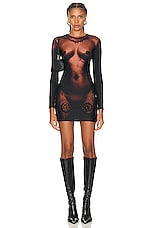 Jean Paul Gaultier Printed Corps Long Sleeve High Neck Short Dress in Dark Nude, view 1, click to view large image.