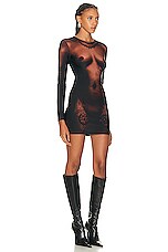 Jean Paul Gaultier Printed Corps Long Sleeve High Neck Short Dress in Dark Nude, view 2, click to view large image.