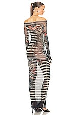 Jean Paul Gaultier Printed Mariniere Tattoo Long Boat Neck Dress in Navy, Blue, & White, view 3, click to view large image.
