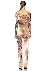Jean Paul Gaultier Printed Mariniere Tattoo Long Boat Neck Dress in Nude, Blue, & Red, view 3, click to view large image.