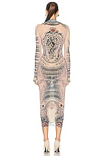 Jean Paul Gaultier Printed Soleil Long Sleeve High Neck Dress in Nude, Blue, & Red, view 3, click to view large image.