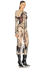 Jean Paul Gaultier Printed Heraldique Long Sleeve Crew Neck Dress in Nude & Navy, view 2, click to view large image.