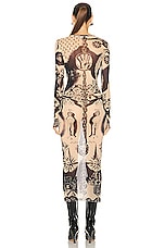 Jean Paul Gaultier Printed Heraldique Long Sleeve Crew Neck Dress in Nude & Navy, view 3, click to view large image.