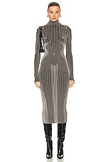 Jean Paul Gaultier Trompe L'oeil High Neck Long Sleeve Dress in Brown & Silver, view 1, click to view large image.