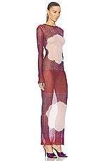 Jean Paul Gaultier Cartouche Mesh Long Sleeve Dress in Red, White, & Burgundy, view 2, click to view large image.