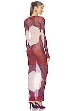 Jean Paul Gaultier Cartouche Mesh Long Sleeve Dress in Red, White, & Burgundy, view 4, click to view large image.