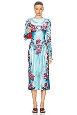 Jean Paul Gaultier Flower Body Morphing Long Sleeve Dress in Blue, Red, & White, view 1, click to view large image.