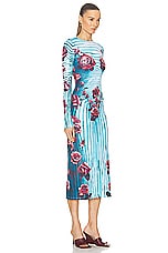 Jean Paul Gaultier Flower Body Morphing Long Sleeve Dress in Blue, Red, & White, view 2, click to view large image.