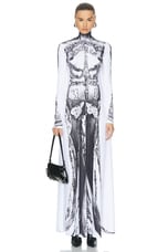 Jean Paul Gaultier Dentelle Trompe L'oeil Long Sleeve Dress in White & Black, view 2, click to view large image.