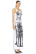 Jean Paul Gaultier Cage Trompe L'oeil Sleeveless Long Dress in White & Black, view 2, click to view large image.