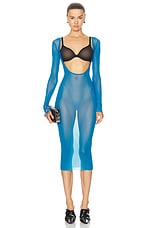 Jean Paul Gaultier X Shayne Oliver Mesh Low Cut Earth Dress in Ibiza Blue & Black, view 1, click to view large image.
