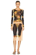 Jean Paul Gaultier Printed Fleurs Petit Grand Dress in Beige & Black, view 1, click to view large image.