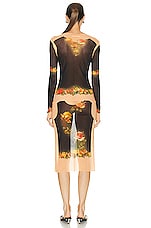 Jean Paul Gaultier Printed Fleurs Petit Grand Dress in Beige & Black, view 3, click to view large image.