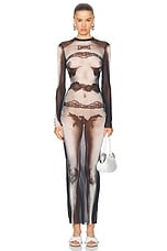 Jean Paul Gaultier Body Lace Mariniere Long Dress in Black, Grey, & White, view 1, click to view large image.