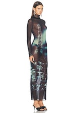 Jean Paul Gaultier Pigalle Turtleneck Mesh Long Printed Dress in Navy, Light Blue, White, & Black, view 2, click to view large image.
