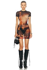 Jean Paul Gaultier Pigalle Mesh Short Printed Dress in Black, Red, Orange, & Blue, view 1, click to view large image.