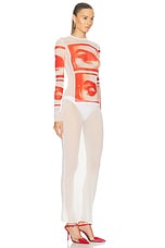 Jean Paul Gaultier Eyes And Lips Mesh Long Printed Dress in White, Red, & Light Orange, view 2, click to view large image.