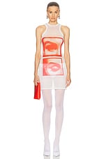 Jean Paul Gaultier Eyes And Lips Mesh Tank Top Short Dress in White, Red, & Light Orange, view 1, click to view large image.