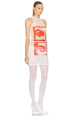 Jean Paul Gaultier Eyes And Lips Mesh Tank Top Short Dress in White, Red, & Light Orange, view 2, click to view large image.