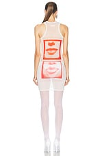 Jean Paul Gaultier Eyes And Lips Mesh Tank Top Short Dress in White, Red, & Light Orange, view 3, click to view large image.