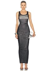 Jean Paul Gaultier Ribbed Mariniere Mesh Layer Long Dress in Navy, White, & Black, view 1, click to view large image.