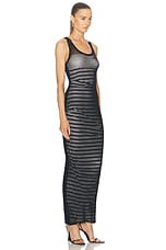 Jean Paul Gaultier Ribbed Mariniere Mesh Layer Long Dress in Navy, White, & Black, view 2, click to view large image.