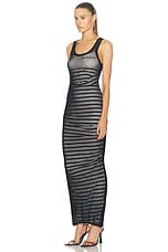 Jean Paul Gaultier Ribbed Mariniere Mesh Layer Long Dress in Navy, White, & Black, view 3, click to view large image.