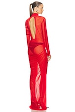 Jean Paul Gaultier Gaultier &amp; Mariniere Turtleneck Draped Mesh Dress in Red, view 4, click to view large image.