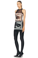 Jean Paul Gaultier Eyes And Lips Mesh Tanktop Dress in Black, Grey, & White, view 3, click to view large image.