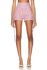Jean Paul Gaultier X KNWLS Washed Laced High Waisted Mini Short in Lila, view 1, click to view large image.