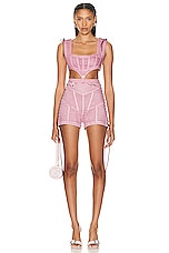 Jean Paul Gaultier X KNWLS Washed Laced High Waisted Mini Short in Lila, view 4, click to view large image.