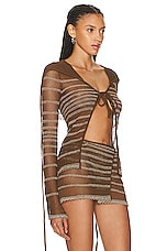 Jean Paul Gaultier X KNWLS Mariniere Pointelle Long Sleeve Cardigan in Brown & Ecru, view 2, click to view large image.