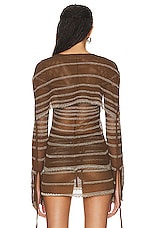Jean Paul Gaultier X KNWLS Mariniere Pointelle Long Sleeve Cardigan in Brown & Ecru, view 3, click to view large image.
