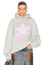 Jean Paul Gaultier Printed Safe Sex Tattoo Oversize Hoodie in Grey, view 1, click to view large image.