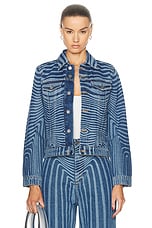 Jean Paul Gaultier Body Morphing Laser Print Denim Jacket in Vintage Blue, view 1, click to view large image.