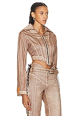 Jean Paul Gaultier X KNWLS Branded Patch Laced Jacket in Brown & Ecru, view 2, click to view large image.