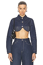 Jean Paul Gaultier Madonna Inspired Denim Crop Jacket in Indigo & Tabac, view 1, click to view large image.