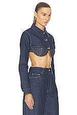 Jean Paul Gaultier Madonna Inspired Denim Crop Jacket in Indigo & Tabac, view 2, click to view large image.