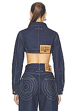Jean Paul Gaultier Madonna Inspired Denim Crop Jacket in Indigo & Tabac, view 3, click to view large image.
