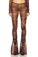 Jean Paul Gaultier X KNWLS Low Waisted Scratch Wood Flare Legging in Brown & Ecru, view 1, click to view large image.