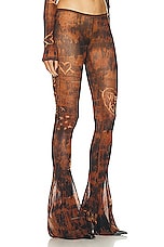 Jean Paul Gaultier X KNWLS Low Waisted Scratch Wood Flare Legging in Brown & Ecru, view 2, click to view large image.