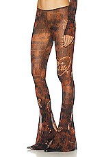 Jean Paul Gaultier X KNWLS Low Waisted Scratch Wood Flare Legging in Brown & Ecru, view 3, click to view large image.