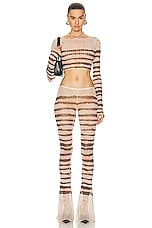 Jean Paul Gaultier X KNWLS Low Waist Striped Washed Mariniere Flare Legging in Ecru & Brown, view 4, click to view large image.