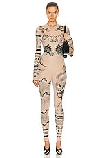 Jean Paul Gaultier X KNWLS Trompe Loeil Tatoo Printed Legging in Nude, Grey, & Black, view 5, click to view large image.