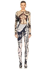 Jean Paul Gaultier Printed Heraldique Legging in Nude & Navy, view 4, click to view large image.