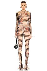 Jean Paul Gaultier Printed Mariniere Tattoo Flare Trouser in Nude, Blue, & Red, view 4, click to view large image.