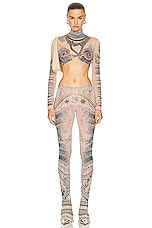 Jean Paul Gaultier Printed Soleil Flare Trouser in Nude, Blue, & Red, view 4, click to view large image.